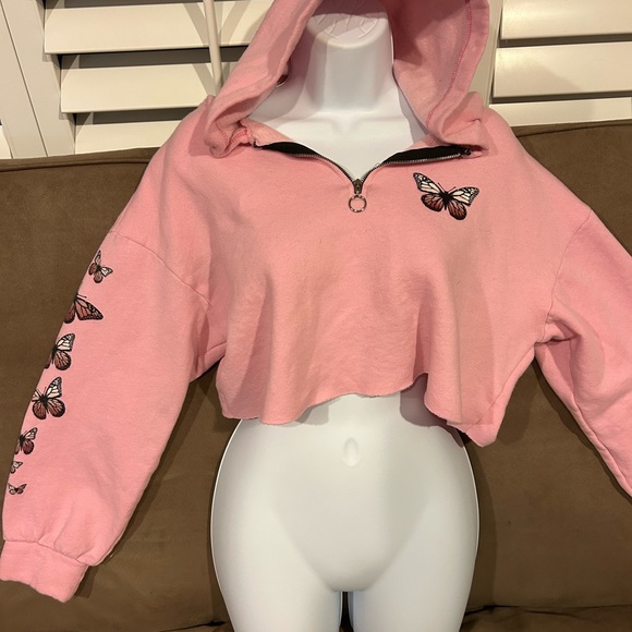 Fashion Nova Tops Fashion Nova Pink Butterfly Cropped Hoodie No Size Label Looks Small